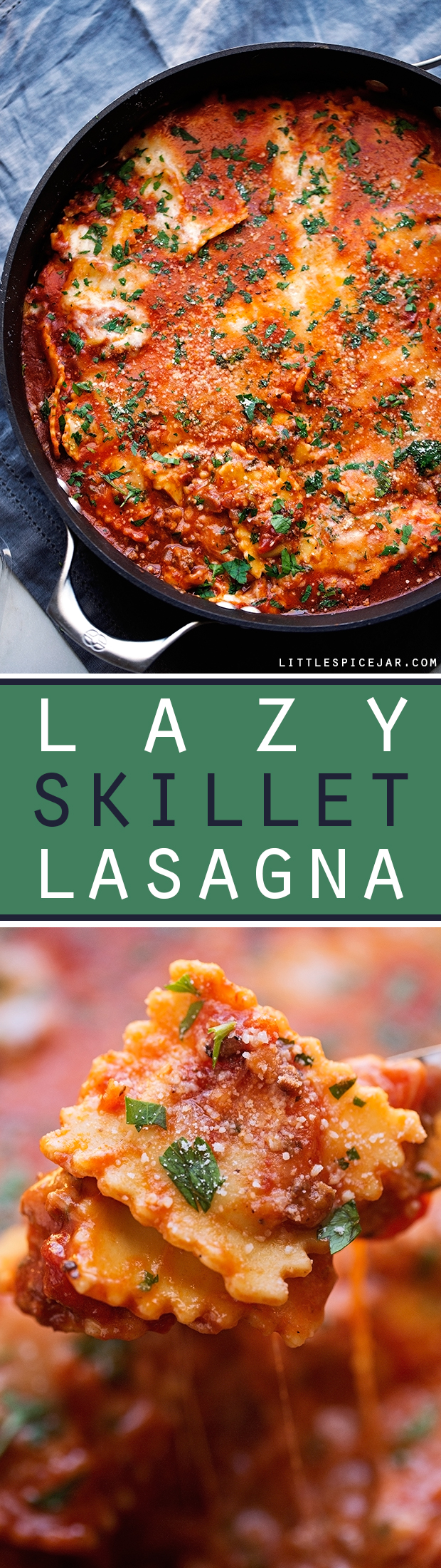 lazy Skillet Lasagna - the easiest way to make lasagna all in one pot! Ready in just over 30 minutes! #onepotlasagna #skilletlasagna #nobakelasagna | Littlespicejar.com