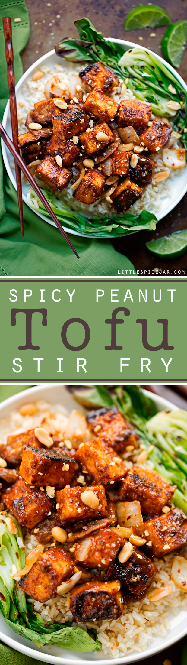 Spicy Peanut Tofu Stir Fry - Loaded with flavor and it's vegetarian/vegan/gluten free friendly! #glutenfree #stirfry #tofustirfry #veggiestirfry | Littlespicejar.com