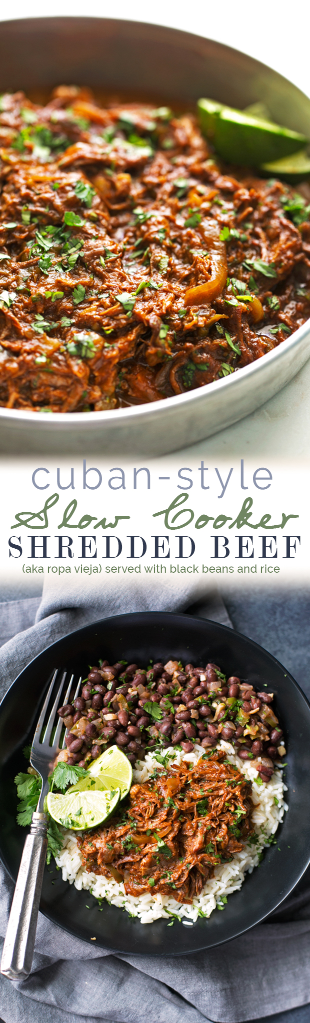 Cuban Shredded Beef (Slow Cooker) - The easiest recipe for ropa vieja! Made in the slow cooker. Just add everything in and out comes the most tender, shredded beef EVER! #cubanshreddedbeef #shreddedbeeftacos #ropavieja #slowcooker | Littlespicejar.com