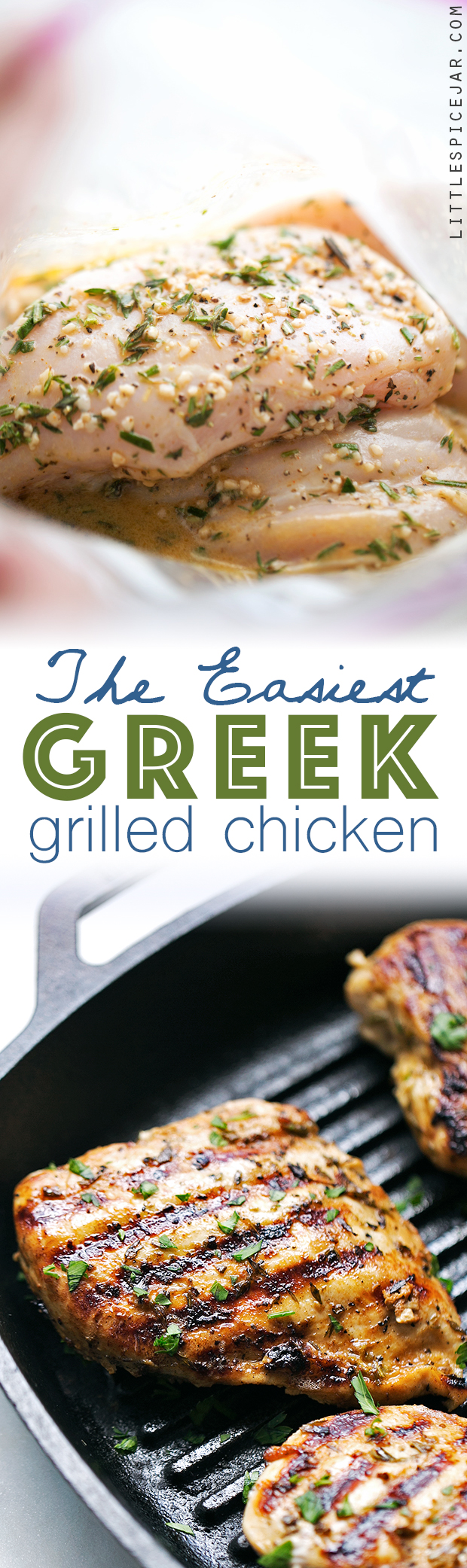 The Easiest Greek Grilled Chicken - 10 simple ingredients in this tender and juicy greek marinated chicken! Loaded with protein and perfect for meal prepping! #mealprep #grilledchicken #greekchicken #greekgrilledchicken | Littlespicejar.com