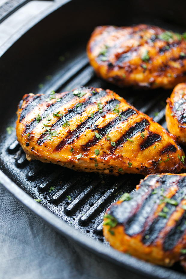 asian grilled chicken on grill pan