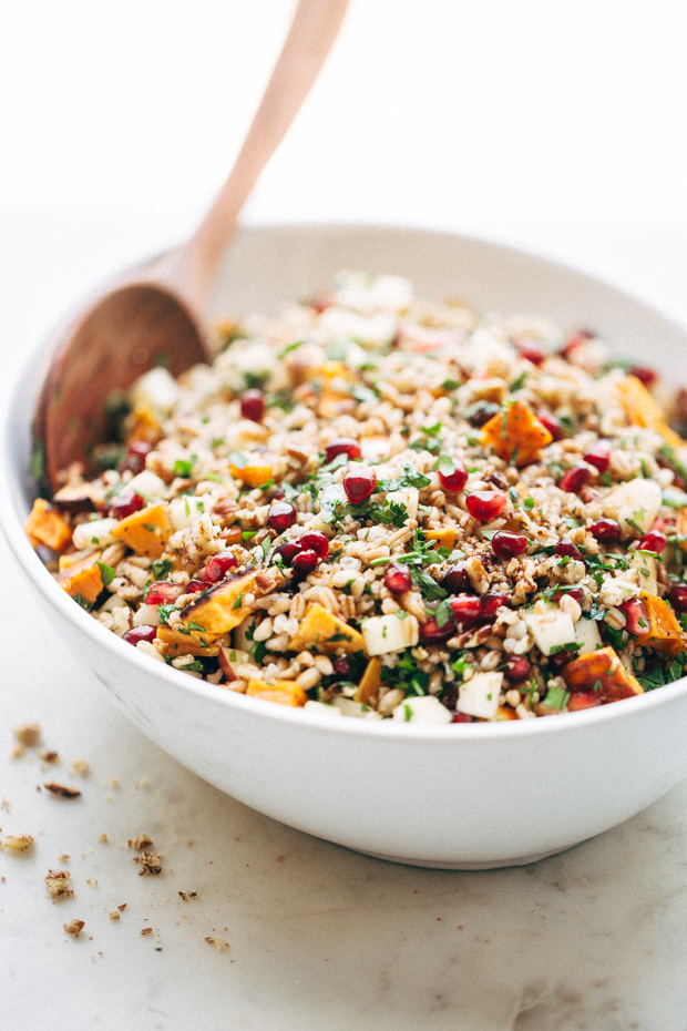 Jeweled Harvest Salad with Orange Dressing - A simple salad with tons of topping possibilities, drizzled with a simple orange dressing that makes the whole thing pop! #harvestsalad #salad #autumnsalad | Littlespicejar.com