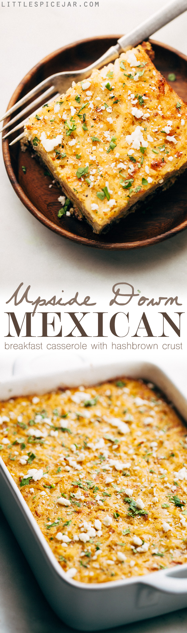 Mexican Breakfast Casserole with Hash Brown Crust - an easy casserole that feeds a crowd! You can even stuff it inside warm tortillas and make breakfast tacos! #breakfastcasserole #mexicanbreakfastcasserole #breakfasttacos | Littlespicejar.com