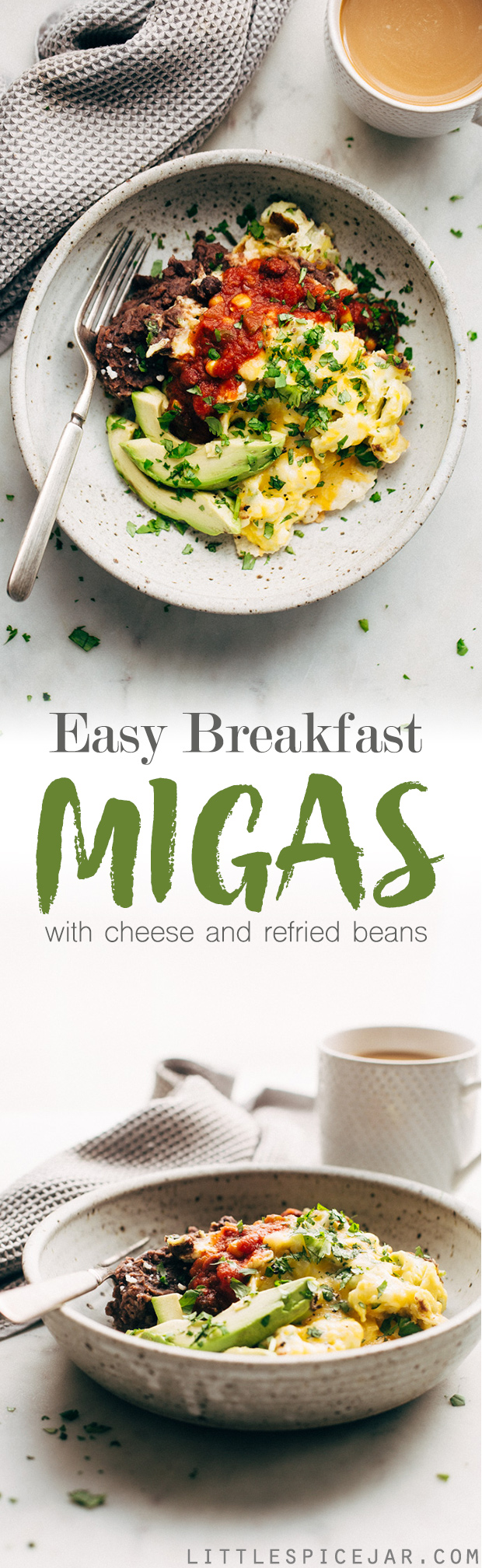 Easy Breakfast Migas - These Tex-Mex style scrambled eggs are made with tortilla chips, cheese, and lots of salsa! #migas #texmex #breakfast #brinner | Litltlespicejar.com