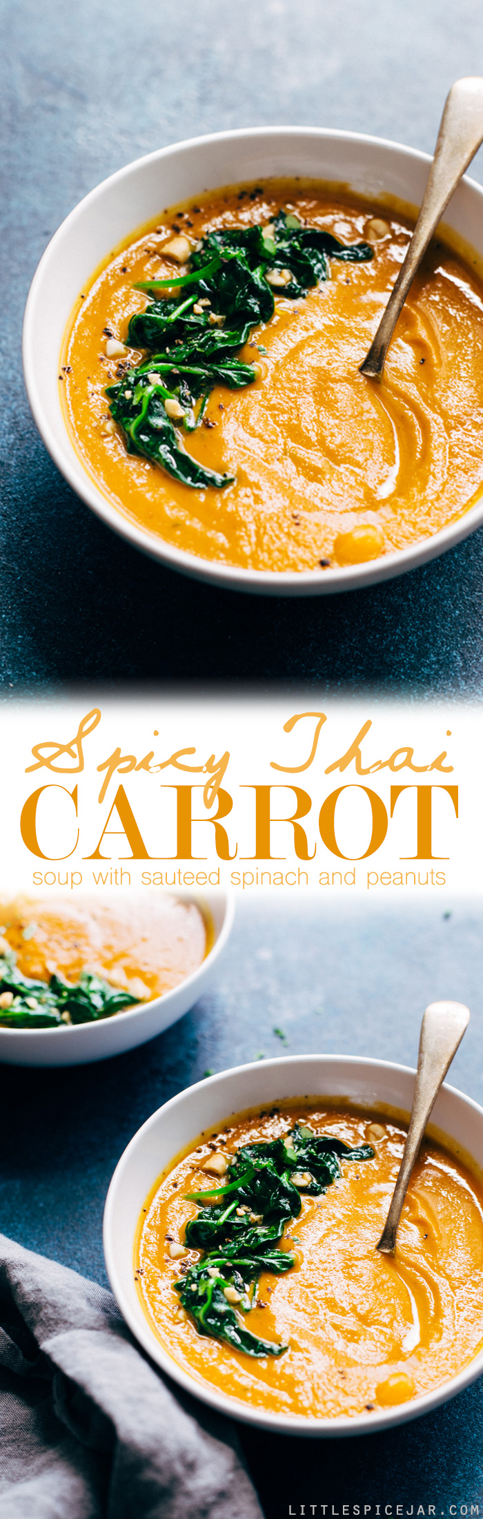 Spicy Thai Carrot Soup - a warm and cozy bowl of soup loaded with lots of veggies and is completely vegan friendly and dairy-free! #vegan #dairyfree #carrotsoup #thaicarrotsoup | Littlespicejar.com