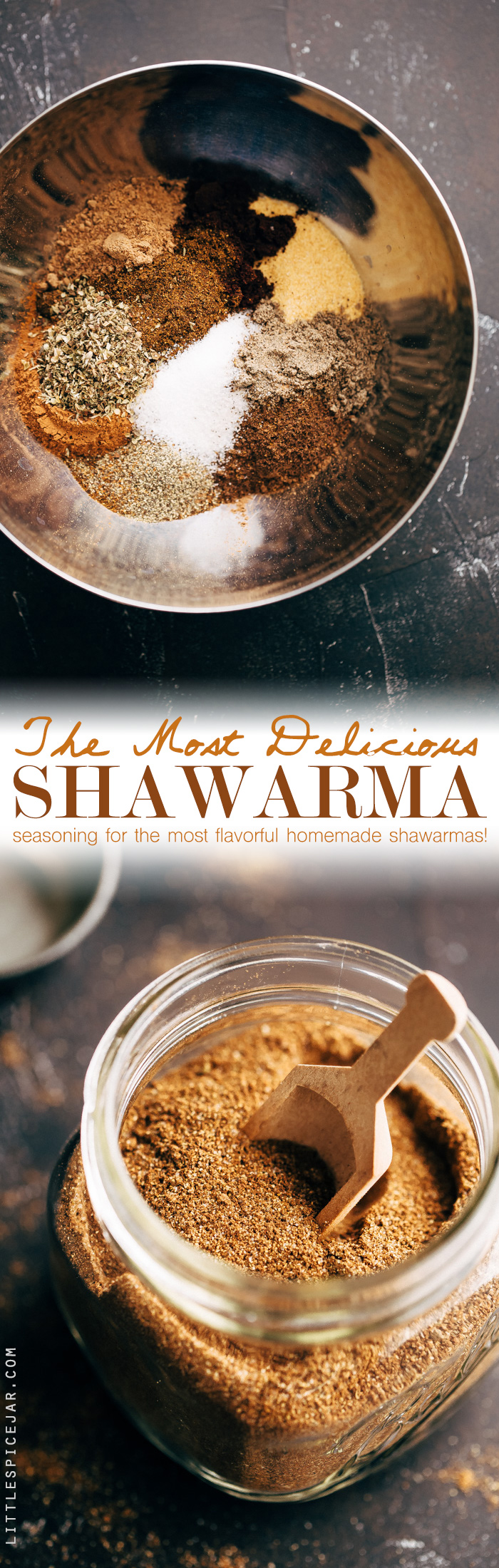 Most Delicious Homemade Shawarma Seasoning - an all purpose shawarma seasoning for chicken, beef, or roasted chickpeas! Make a big batch of this stuff and use it for things like shawarma bowls or wraps! #shawarma #shawarmaseasoning #chickenshawarma #beefshawarma | Littlespicejar.com