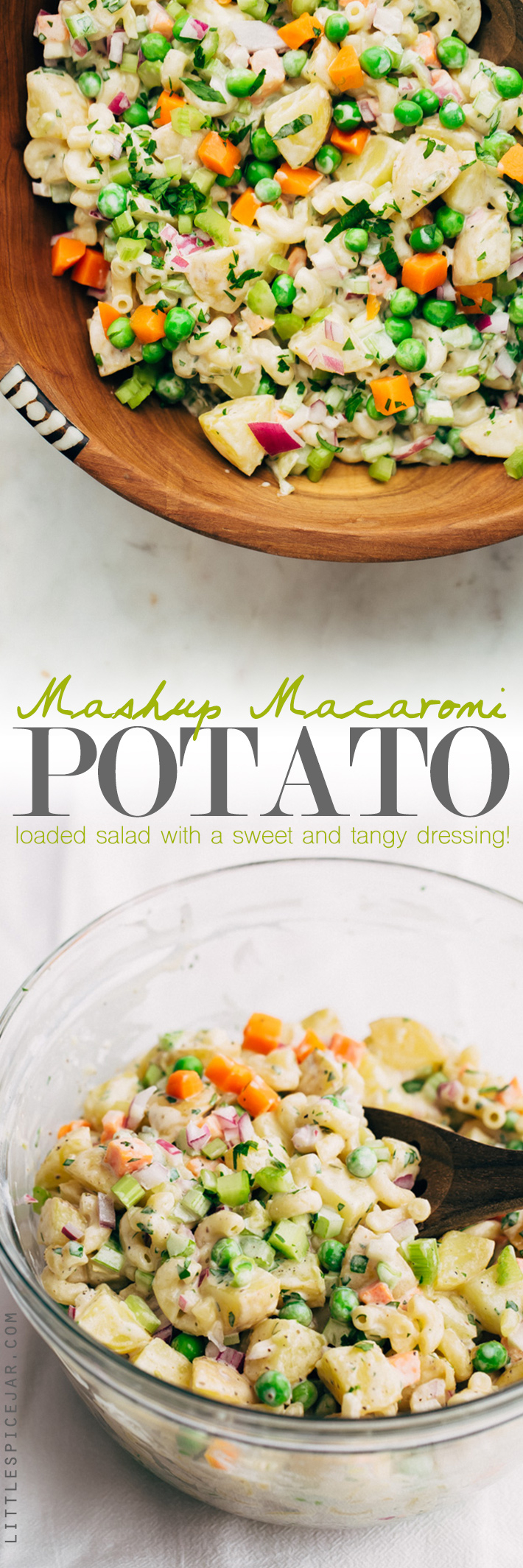 Mashup Macaroni Potato Salad - my family's favorite potato salad recipe! This is easy to make and is LOADED with flavor! #potatosalad #salad #macaronisalad #picnic #barbecue | Littlespicejar.com