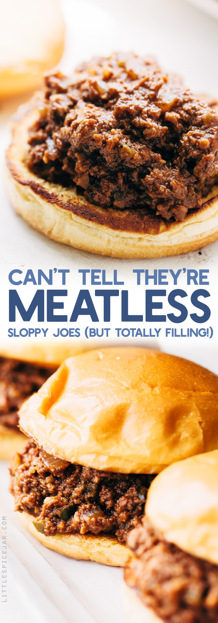 You Won't Believe It's Meatless Sloppy Joes - loaded with tons of flavor and texture these taste just like the real thing only they're completely vegan friendly! #vegan #vegansloppyjoes #meatlesssloppyjoes #meatlessmonday #vegetarian | Littlespicejar.com