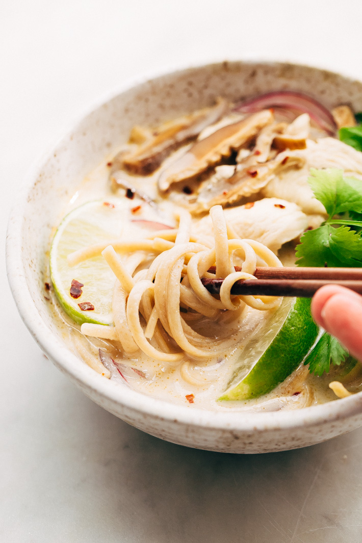 Comforting Thai Chicken Coconut Noodle Soup Recipe | Little Spice Jar