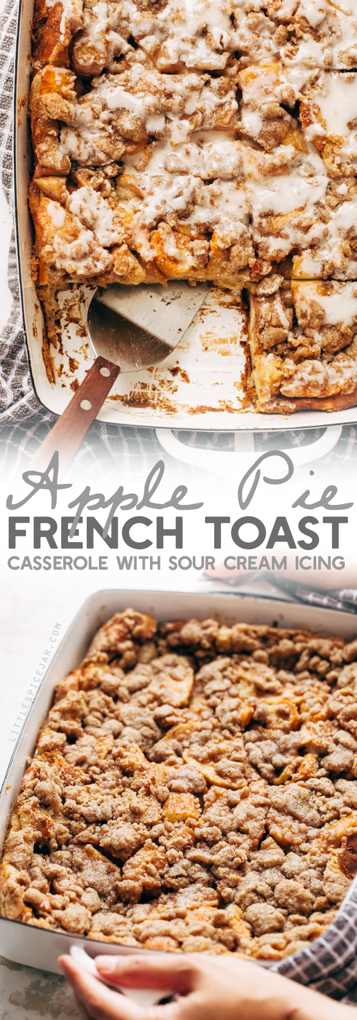 Apple Pie French Toast Bake (or Casserole) - a make ahead friendly recipe that's perfect for brunches or sunday morning breakfast! #frenchtoast #frenchtoastbake #frenchtoastcasserole #applepiefrenchtoastbake | Littlespicejar.com