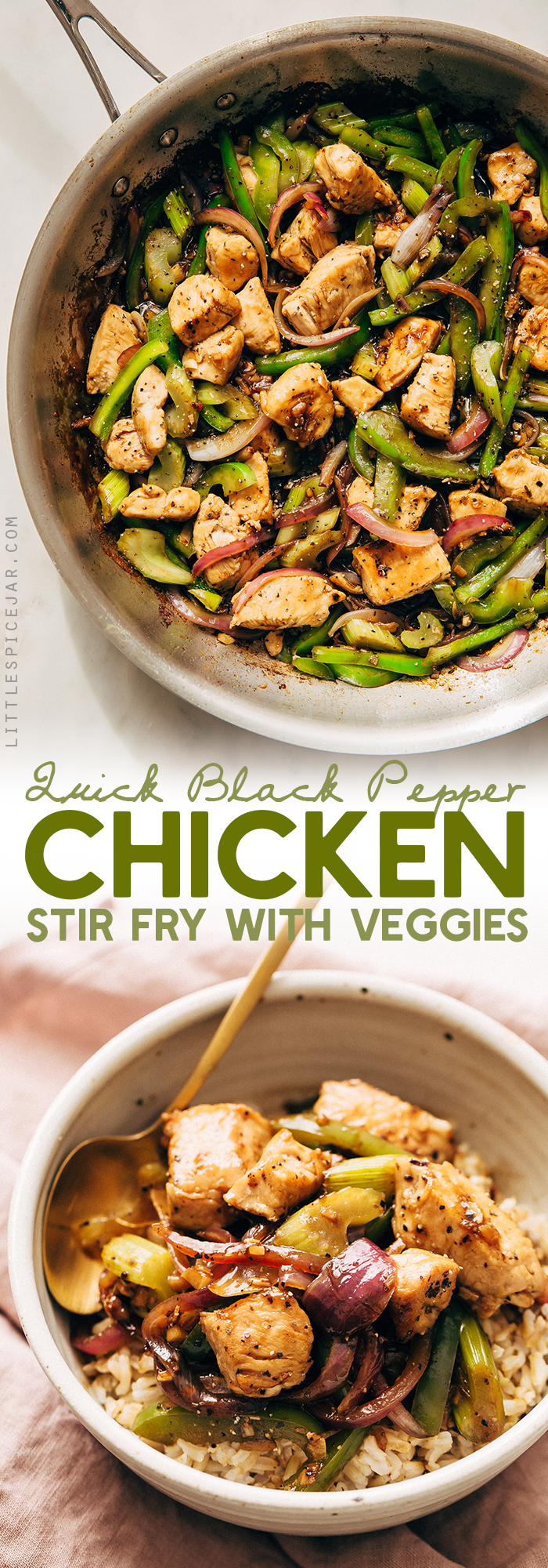 Black Pepper Chicken Stir Fry - Learn how to make a simple chicken stir fry with veggies all under 25 minutes and it's perfect for MEAL PREPPING! #blackpepperchicken #chickenstirfry #chickenandveggiestirfry #stirfry | Littlespicejar.com