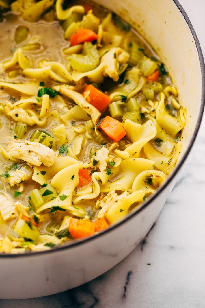 Flu-Fighting Chicken Noodle Soup - Made with ingredients that help fight the flu faster! #chickennoodlesoup #chickennoodle #flufighterchickennoodlesoup #flufighterchickennoodlesoup #chickensoup | Littlespicejar.com