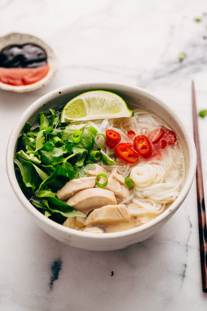 Instant Pot Chicken Pho Noodle Soup (Pho Ga) - Learn how to make chicken pho in your instant pot! This soup has tons of aromatics and is delicious! #instantpot #pressurecooker #chickenpho #phoga #instantpotchickenpho | Littlespicejar.com