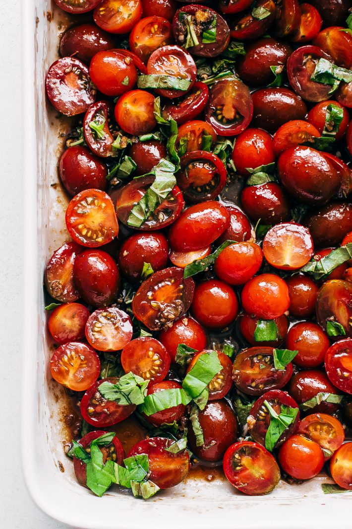tomatoes in balsamic olive oil tossed with fresh basil