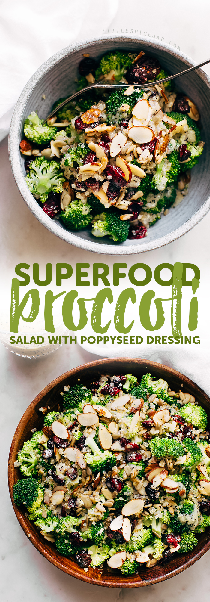 Superfood Broccoli Salad with Poppy Seed Dressing - a simple superfood loaded salad that's filling and nutritious! So good you'll want to make it ALL the time! #broccolisalad #superfoodsalad #salad #powersalad | Littlespicejar.com