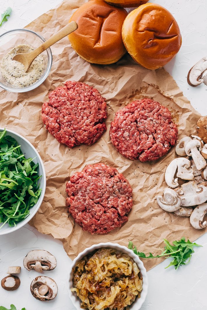 Rockin’ Sweet Onion Mushroom Swiss Burgers Recipe | Little Spice Jar