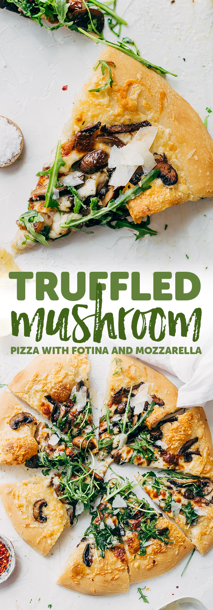 Truffled Mushroom Pizza - learn how to make a quick and easy truffled mushroom pizza! Topped with two kinds of cheese and it tastes like you ordered in from a fancy pizza shop! #pizzarecipe #mushroompizza #truffledmushroompizza #pizza | Littlespicejar.com