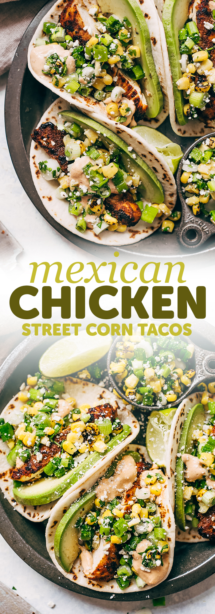 Mexican Street Corn Chicken Tacos - Mexican Street Corn Chicken Tacos! It's when esquites or street corn salad meets chicken tacos! These chipotle chicken tacos are loaded up with a simple roasted corn salad and topped with chipotle mayo! #streetcornchickentacos #tacos #tacotuesday #chickentacos #streettacos #streetcorntacos | Littlespicejar.com