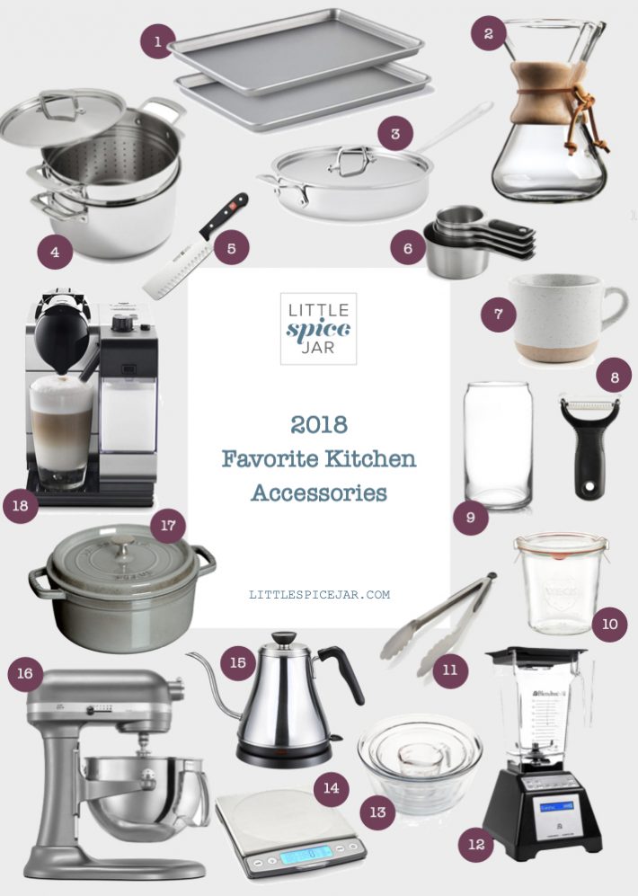 I've compiled all of my favorite kitchen accessories for 2018 into one easy gift guide! These are all the gadgets that I couldn't live without this year! #giftguide #kitchenaccessories #musthaves | Littlespicejar.com