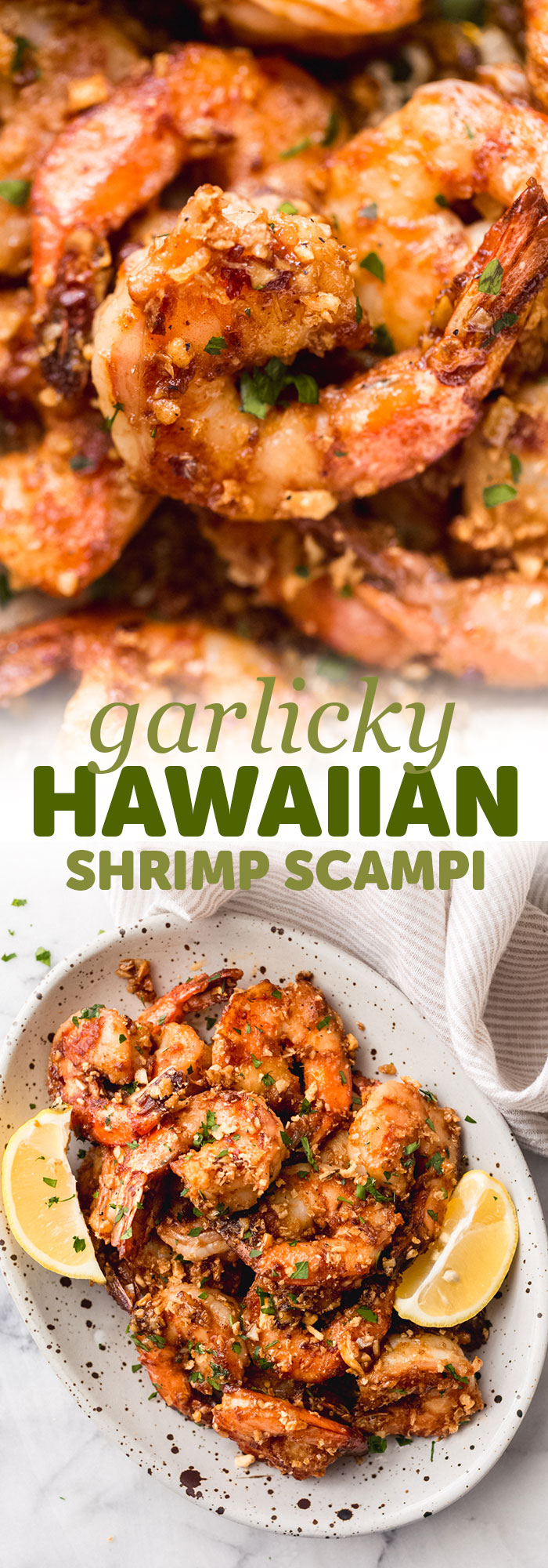Garlicky Hawaiian Shrimp Scampi - a Hawaiian take on the garlic shrimp scampi! Loaded with so much umami flavor, these are sure to be a hit! #garlicshrimpscampi #shrimpscampi #garlicbuttershrimp #hawaiianshrimpscampi #hawaiianscampi #shrimp | Llittlespicejar.com