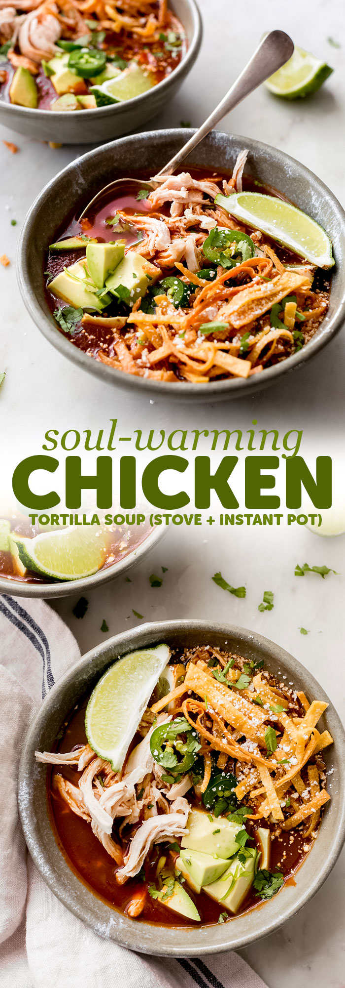 Soul-Warming Chicken Tortilla Soup - Learn how to make a warm chicken tortilla soup, in your instant pot or on the stove top! So easy and so authentic! #chickentortillasoup #tortillasoup #instantpot #instantpottortillasoup #chickensoup #souprecipe | Littlespicejar.com