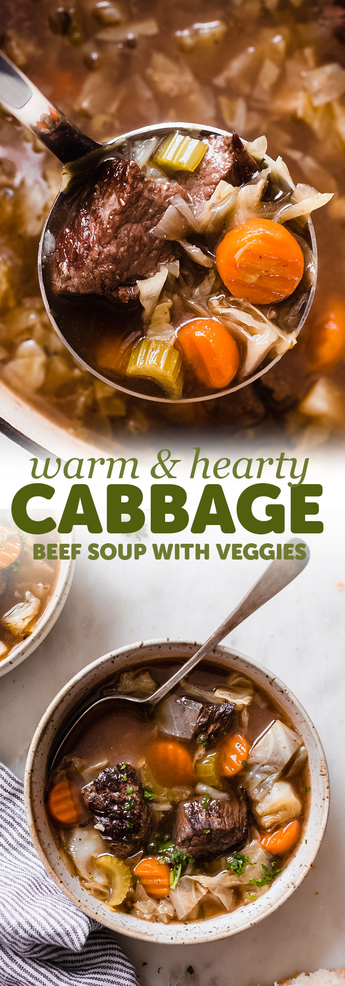 Warm & Hearty Cabbage Beef Soup - a cabbage beef soup that's big on flavor but light on the waistline. Loaded with tons of aromatics this soup is perfect for when you need something low carb but big on flavor! #cabbagesoup #cabbagebeefsoup #soup #souprecipes #beefsoup | Littlespicejar.com