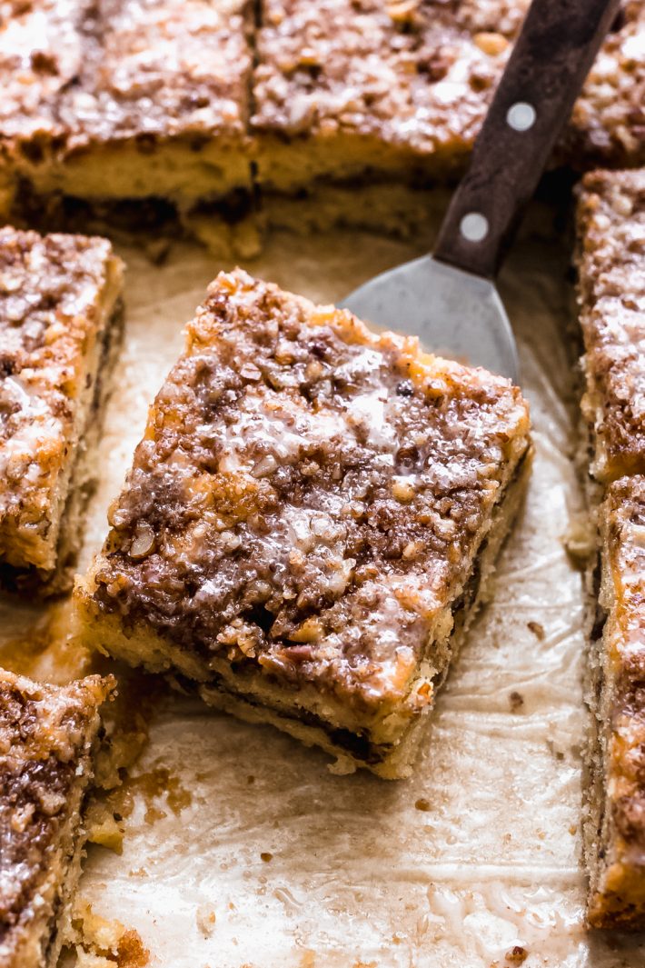 Old-Fashioned Sour Cream Coffee Cake - an easy coffee cake with a cinnamon pecan filling and topping! So good and so easy to make! #cinnamoncoffeecake #coffeecake #sourcreamcoffeecake #cake #dessertrecipes | Littlespicejar.com