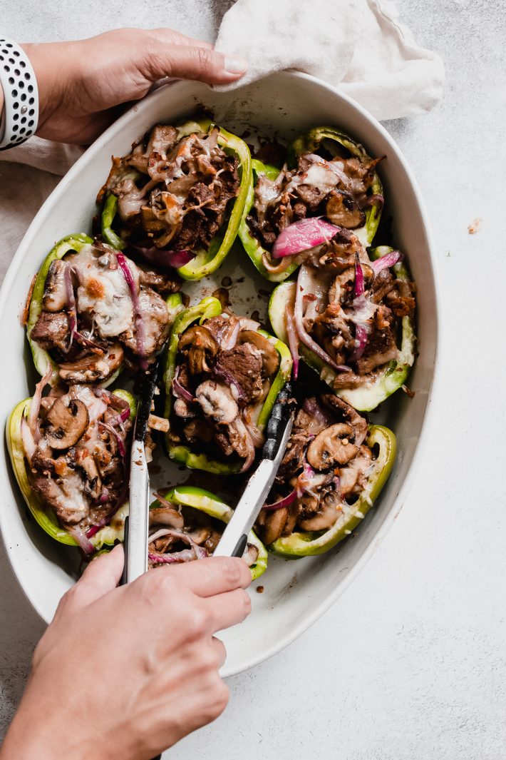 Philly Cheesesteak Stuffed Peppers - Learn how to make a low carb version of Philly Cheesesteak! These peppers are so colorful and filling even those who don't care about low carb eating will love them! #lowcarb #lowcarbrecipes #phillycheesesteak #phillycheesesteakstuffedpeppers #stuffedpeppers #lowcarbcheesesteak | Littlespicejar.com