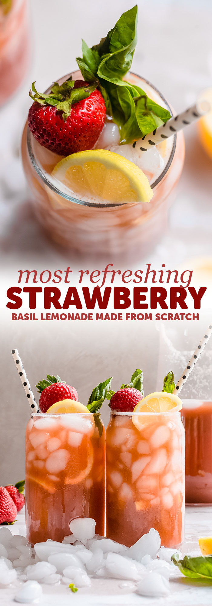 Refreshing Strawberry Basil Lemonade - Learn how to make a pitcher full of sunshine! Strawberry lemonade made from scratch with tons of basil! #lemonade #homemadelemonade #strawberrybasillemonade #strawberrylemonade | Littlespicejar.com