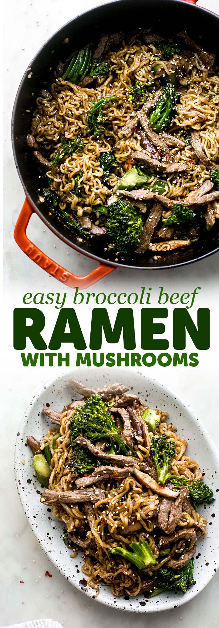 Mushroom Broccoli Beef Ramen - Learn how to make a quick and easy weeknight-friendly stir-fried broccoli beef ramen with mushrooms that the whole family will love! #ramen #ramenstirfry #broccolibeef #broccolibeeframen #easydinner #dinnerrecipes | Littlespicejar.com