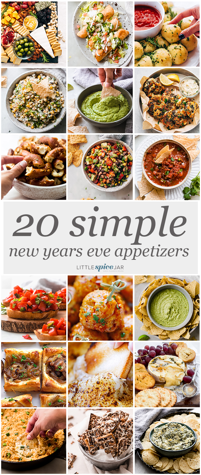 20 NYE appetizers you absolutely have to try! Most of them can be made ahead of time and/or take around 10 minutes to make! #appetizers #newyearsappetizers #holidayfood #dips #diprecipes #footballfood | Littlespicejar.com