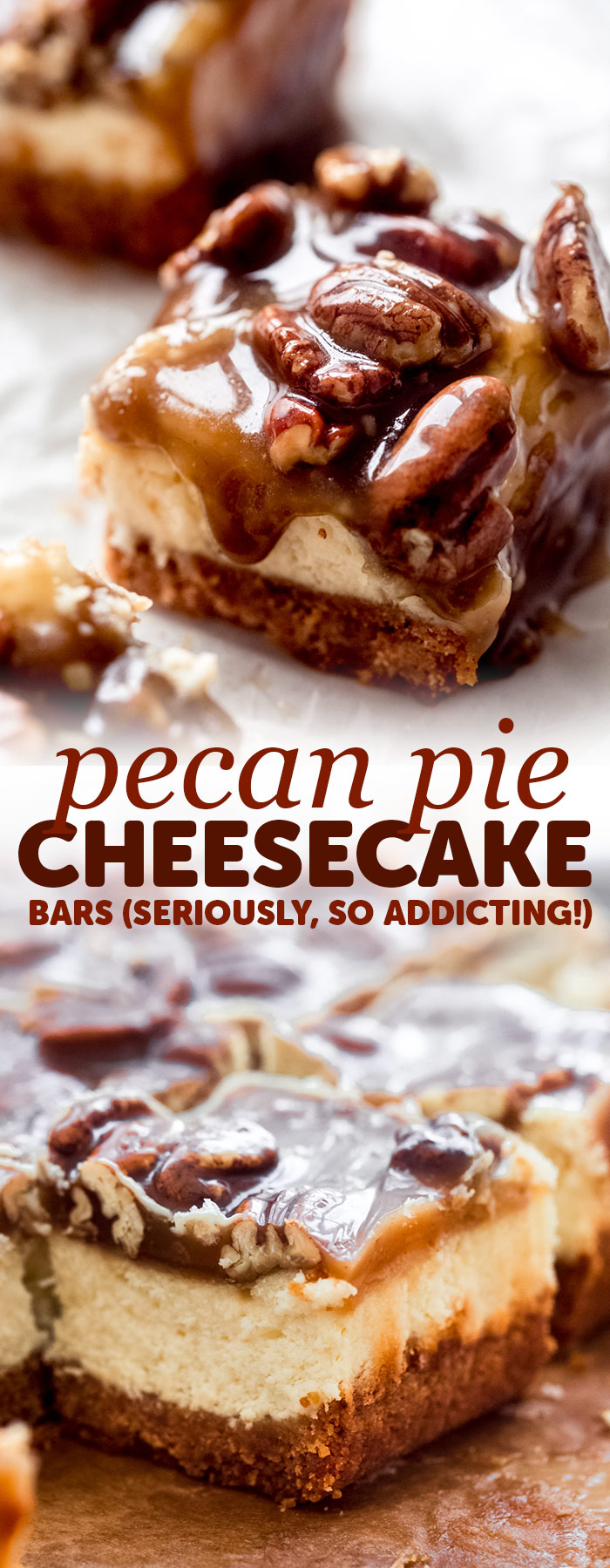 Pecan Pie Cheesecake Bars - Learn how to make the best cheesecake bars topped with pecan pie topping! These bars are absolutely addicting! #cheesecakebars #cheesecake #pecanpiebars #pecanpiecheesecakebar #christmas #thanksgiving #dessert | Littlespicejar.com