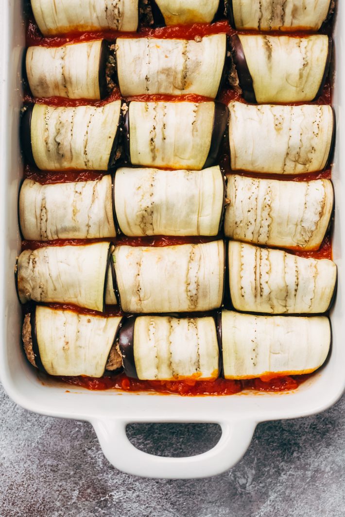 Before baking Low Carb Eggplant Lasagna Roll Ups