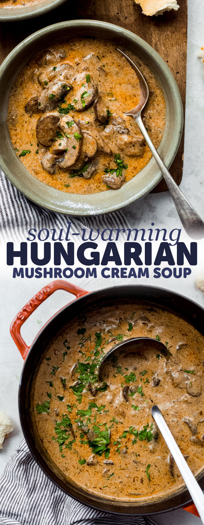 Soul-Warming Hungarian Mushroom Soup - Loaded with tons of sauteed mushrooms this soup is hearty and filling! Perfect as an appetizer for dinner or for boxed lunches! #mushroomsoup #homemadesoup #soup #souprecipes #mushroomsouprecipe | Littlespicejar.com