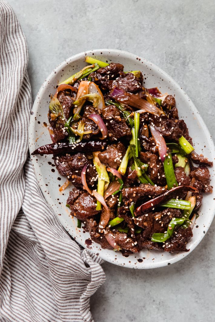 plated beef with scallions