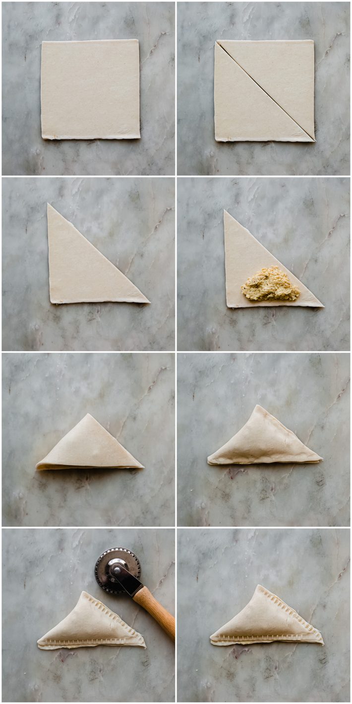 process for cutting puff pastry and wrapping chicken patties