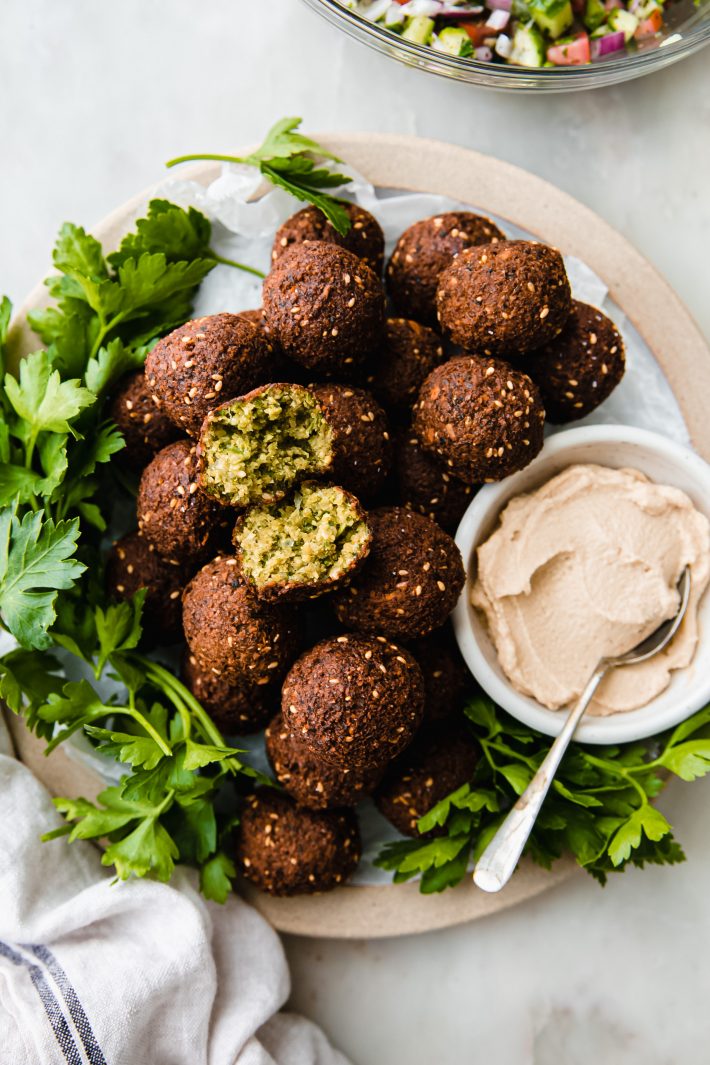 falafel on plate with hummus