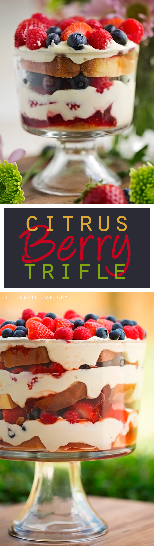Citrus Berry Trifle - The EASIEST dessert ever! made with layers of lemon flavor whipped cream, poundcake, and lots of berries! #desserts #trifle #berrytrfile | Littlespicejar.com