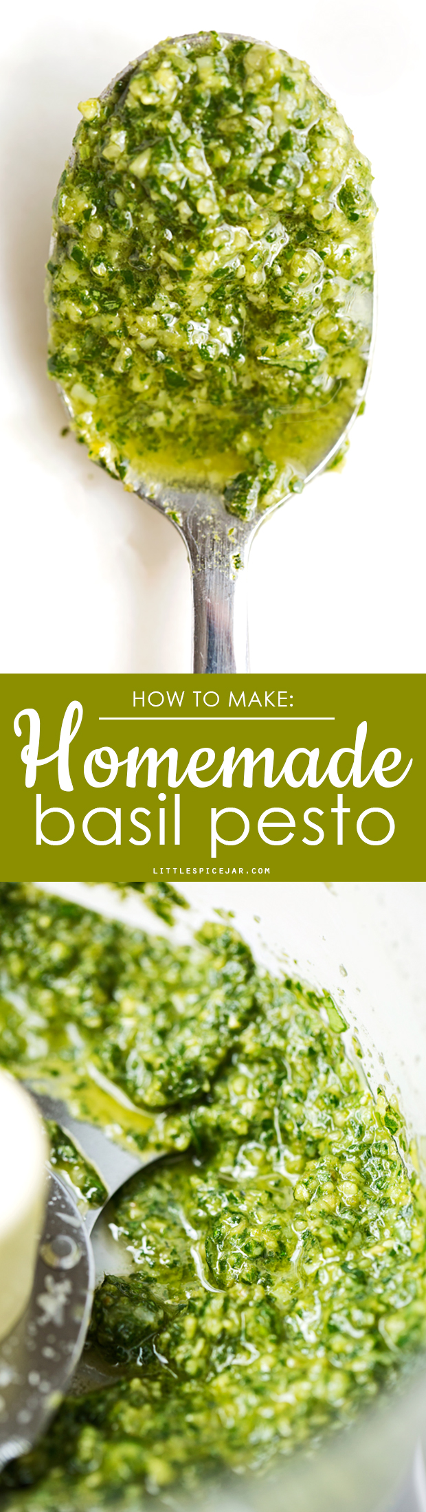 Homemade Basil Pesto - A simple recipe for traditional basil pesto with a secret ingredient that makes it so delicious! #basilpesto #pestogenovese #traditionalpesto | Littlespicejar.com
