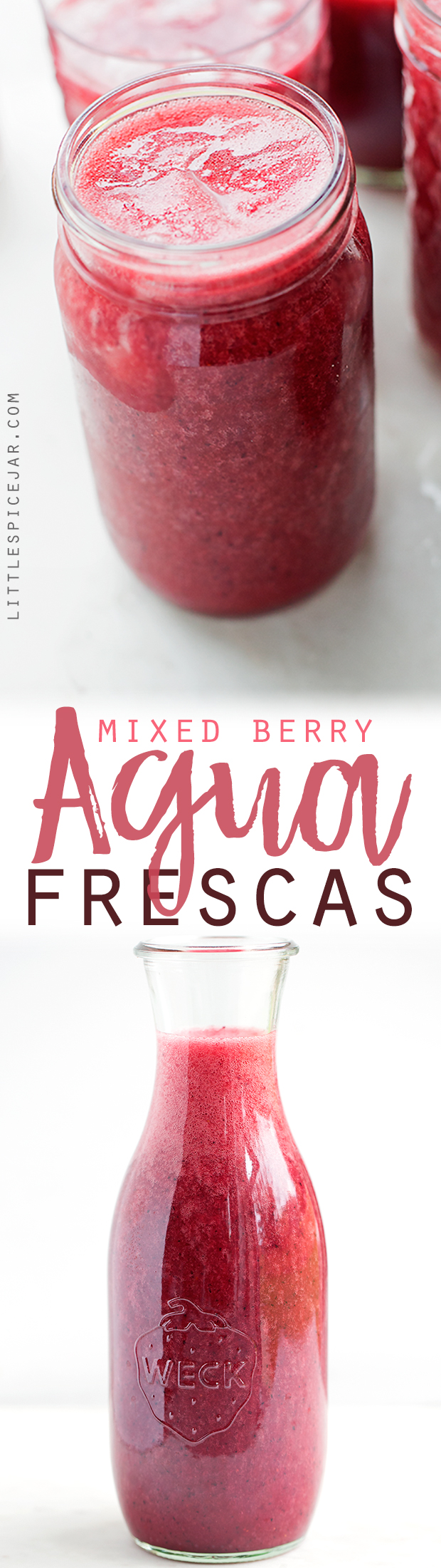 Mixed Berry Agua Frescas - A simple blend of simple syrup, fresh berries, lime juice, and water! The ultimate summer drink! #aguafrescas #berryaguafrescas #summerdrinks | Littlespicejar.com