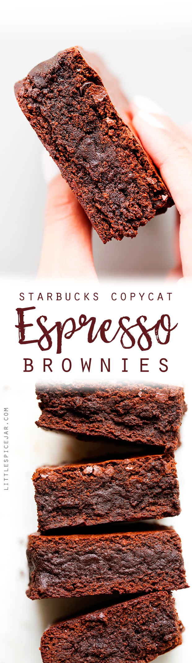 Starbucks Copycat Espresso Brownies - made with real ground espresso beans! These brownies are sooo fudgy! #brownies #starbucks #espressobrownies | Littlespicejar.com