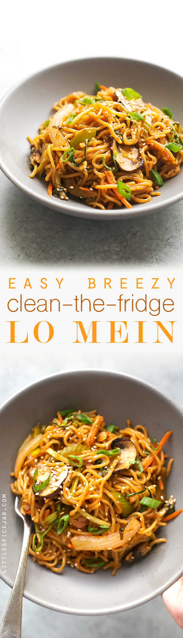 Clean the Fridge Lo Mein - The easiest lo mein recipe using whatever leftover veggies you've got in the refrigerator! #lomein #takeout #homemadelomein #lomeinnoodles | Littlespicejar.com