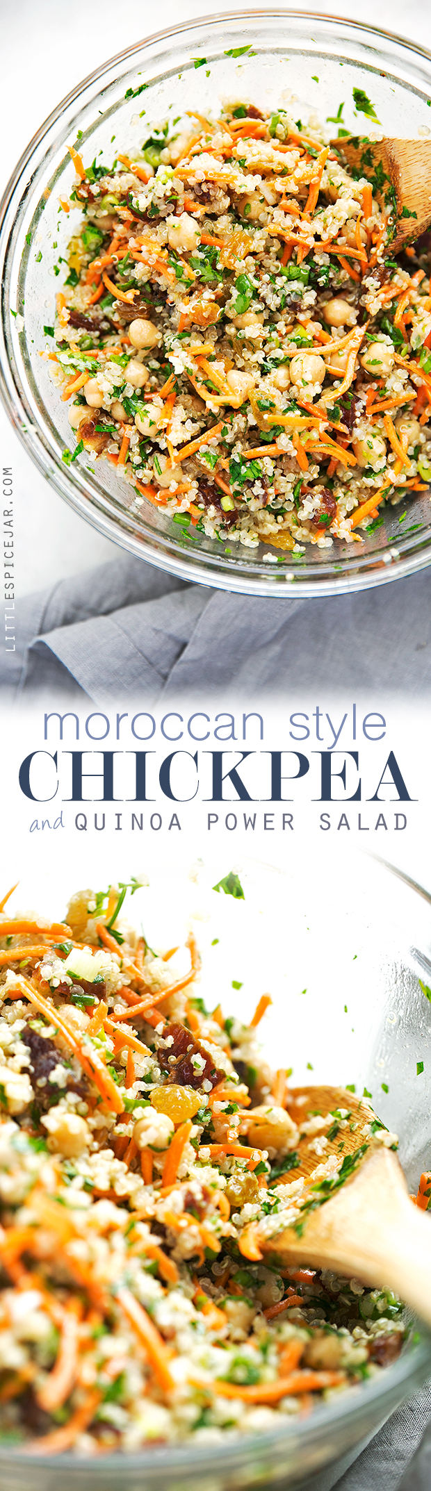 Moroccan Chickpea Quinoa Power Salad - A quick salad loaded with sooo much flavor and it's perfect as a side or a main meal! #vegan #vegetarian #powersalad #quinoasalad | Littlespicejar.com