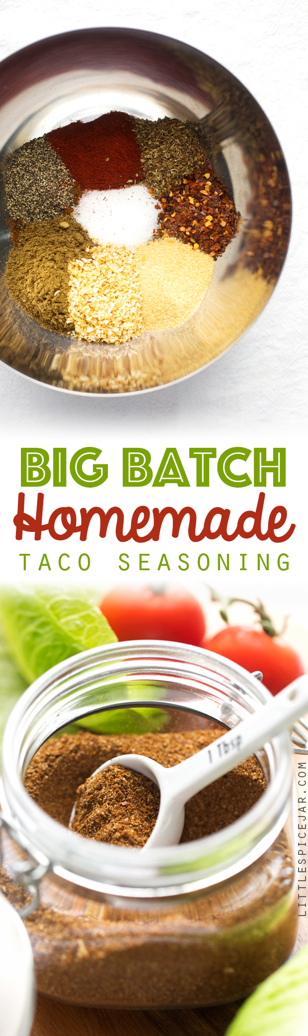 Big Batch Homemade Taco Seasoning - Learn how to make taco seasoning at home with ingredients you already have in your pantry! #taco #tacoseasoning #seasoning #homemade | Littlespicejar.com