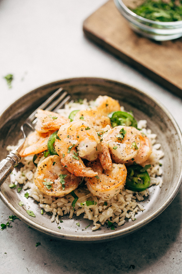 Jalapeno Salt and Pepper Shrimp - a simple 30 minute recipe for tender and sweet shrimp with a little kick! #jalapenoshrimp #sauteedshrimp #shrimp #saltandpeppershrimp | Littlespicejar.com