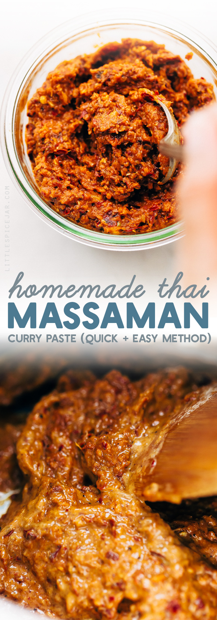 Homemade Thai Massaman Curry Paste - A quick 15 minute paste that's perfect to use in all kinds of curries! This can also be made vegan/vegetarian friendly. #massamancurry #homemadecurrypaste #thaicurry #massamancurrypaste | Littlespicejar.com