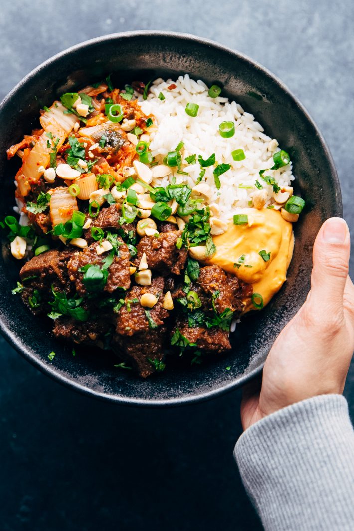 Instant Pot Korean Beef Bowls (or Burritos) Learn how to make korean beef or Korean BBQ in the instant pot when no effort at all! Perfect for weeknights and busy weekends! #koreanbeef #koreanbeefburrito #koreanbeefbowls #koreanbbq | Littlespicejar.com