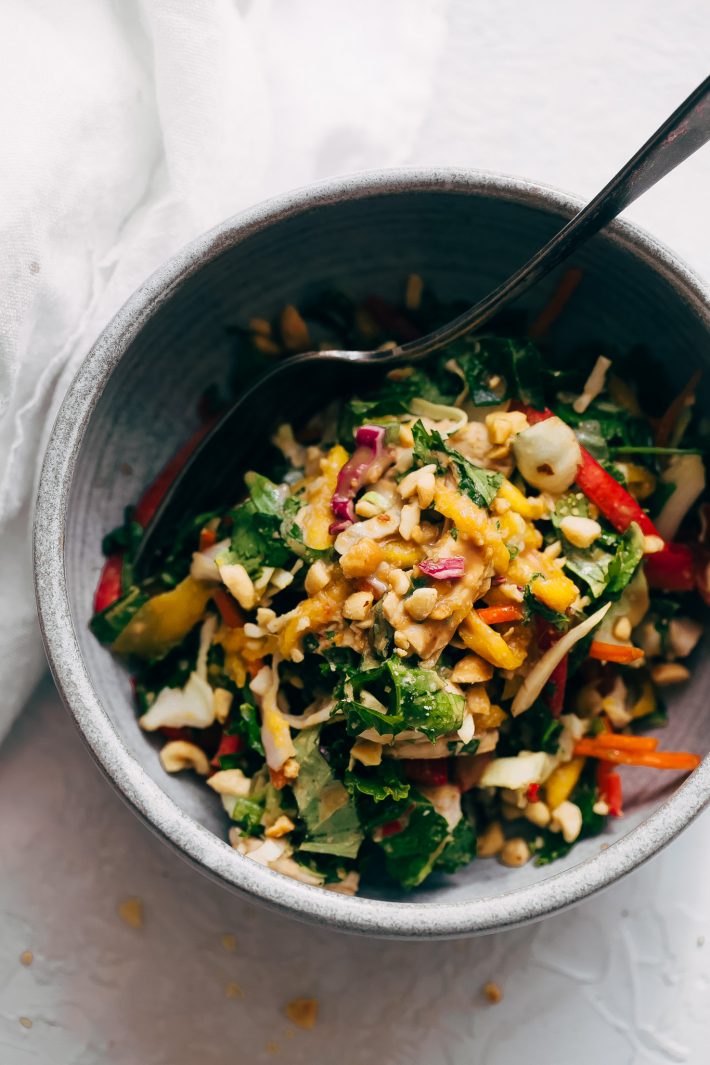 Chopped Thai Chicken Salad with Skinny Peanut Dressing (Meal Prep) - Learn how to prep an easy Thai chicken salad for your weekly lunches! So good and so skinny! #mealprep #choppedthaisalad #chickensalad #thaisalad | Littlespicejar.com