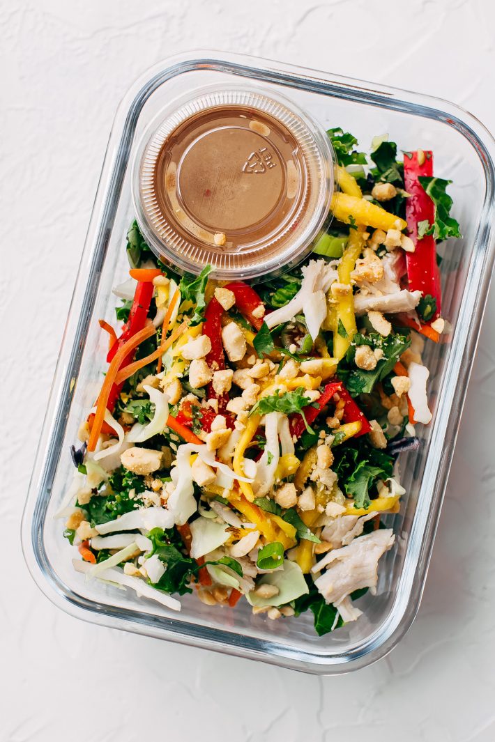 Chopped Thai Chicken Salad with Skinny Peanut Dressing (Meal Prep) - Learn how to prep an easy Thai chicken salad for your weekly lunches! So good and so skinny! #mealprep #choppedthaisalad #chickensalad #thaisalad | Littlespicejar.com