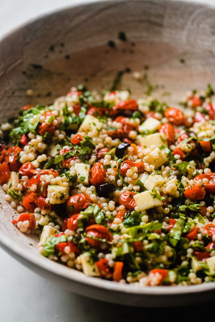 couscous salad with mozzarella and roasted tomatoes